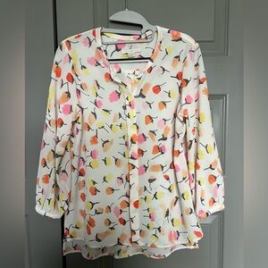 C&E Floral Pastel Long Sleeve Blouse Size XS
